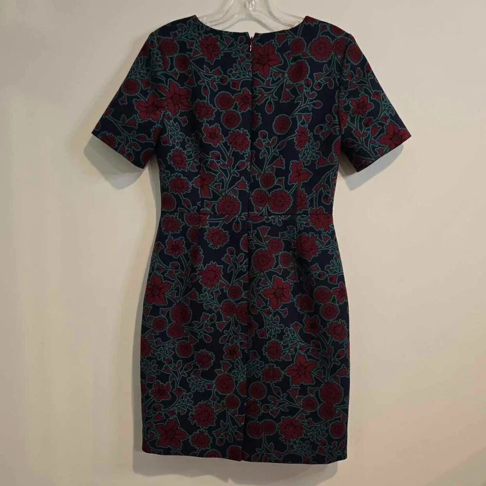 J Crew Short-Sleeve Printed Dress - Blue Burgundy Floral Print